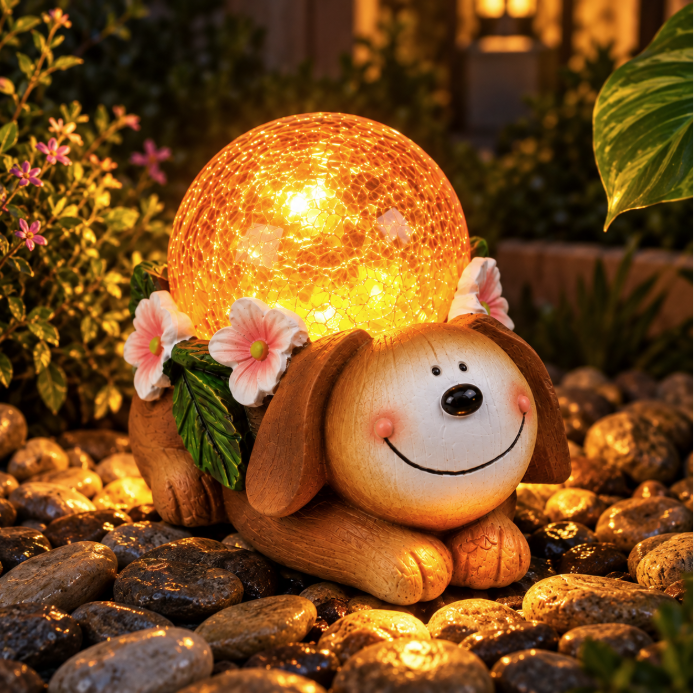 Crystal Ball Dog Solar Garden Statue