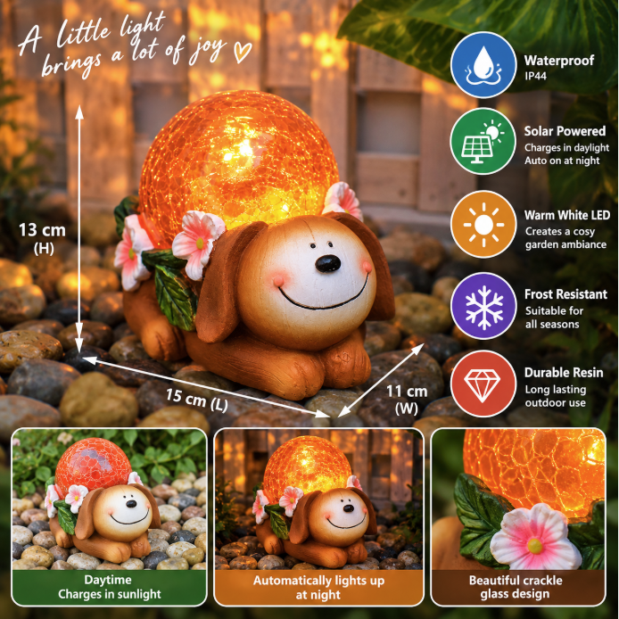 Crystal Ball Dog Solar Garden Statue