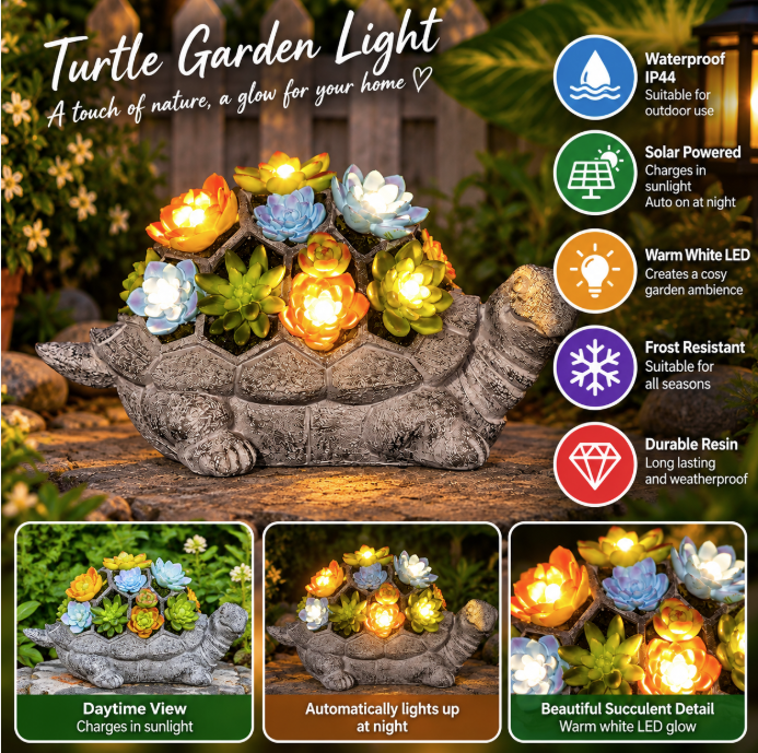 Large Turtle Solar Garden Statue