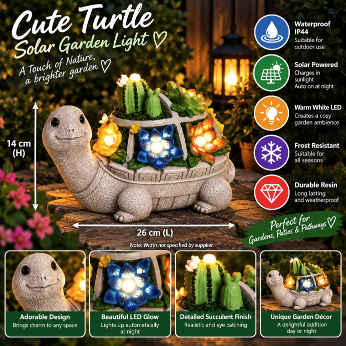 Cactus Turtle Solar Garden Statue