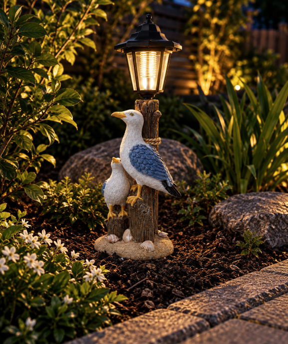 Solar Pelican Lantern Garden Statue – B