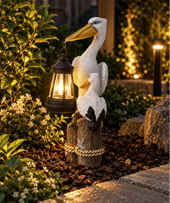 Solar Pelican Lantern Garden Statue – C