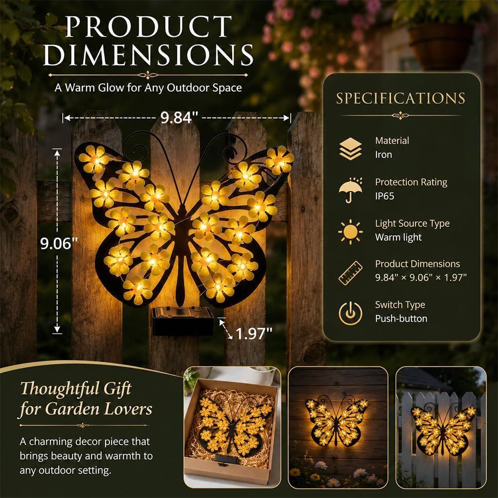 Yellow Solar Butterfly Wall Light