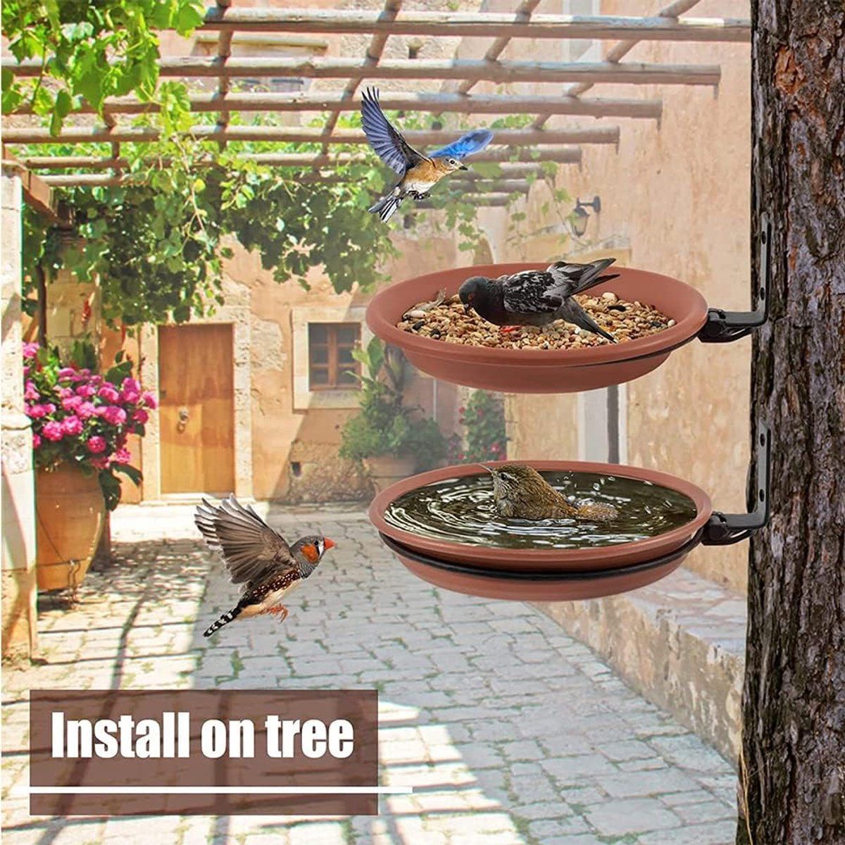 2-Piece Hanging Bird Bath & Feeder Set