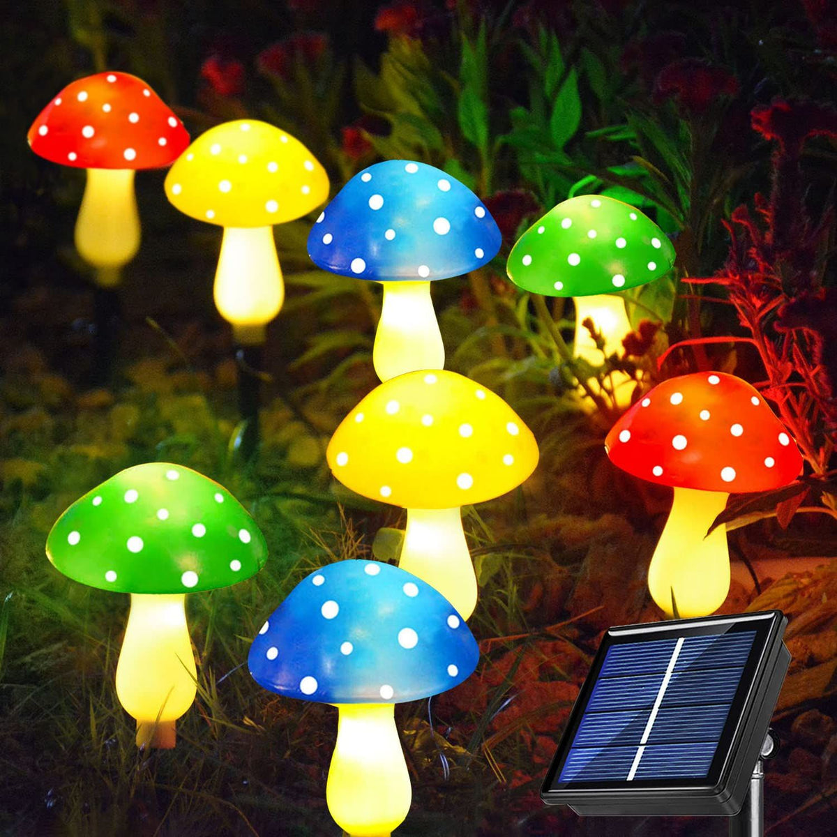 8-Pack Colourful Solar Mushroom Lights