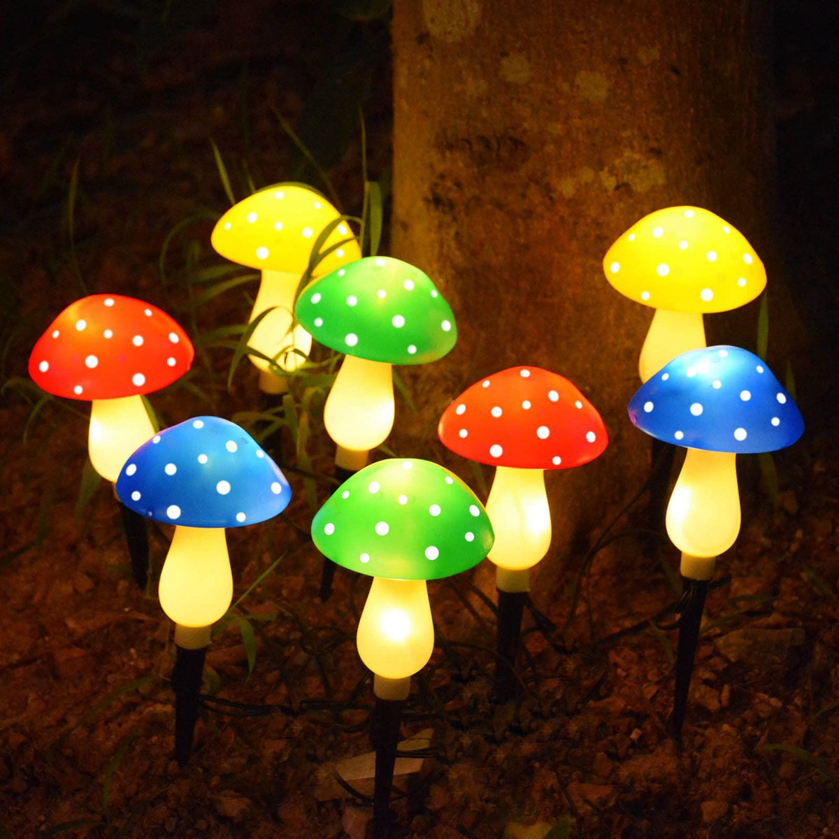 8-Pack Colourful Solar Mushroom Lights