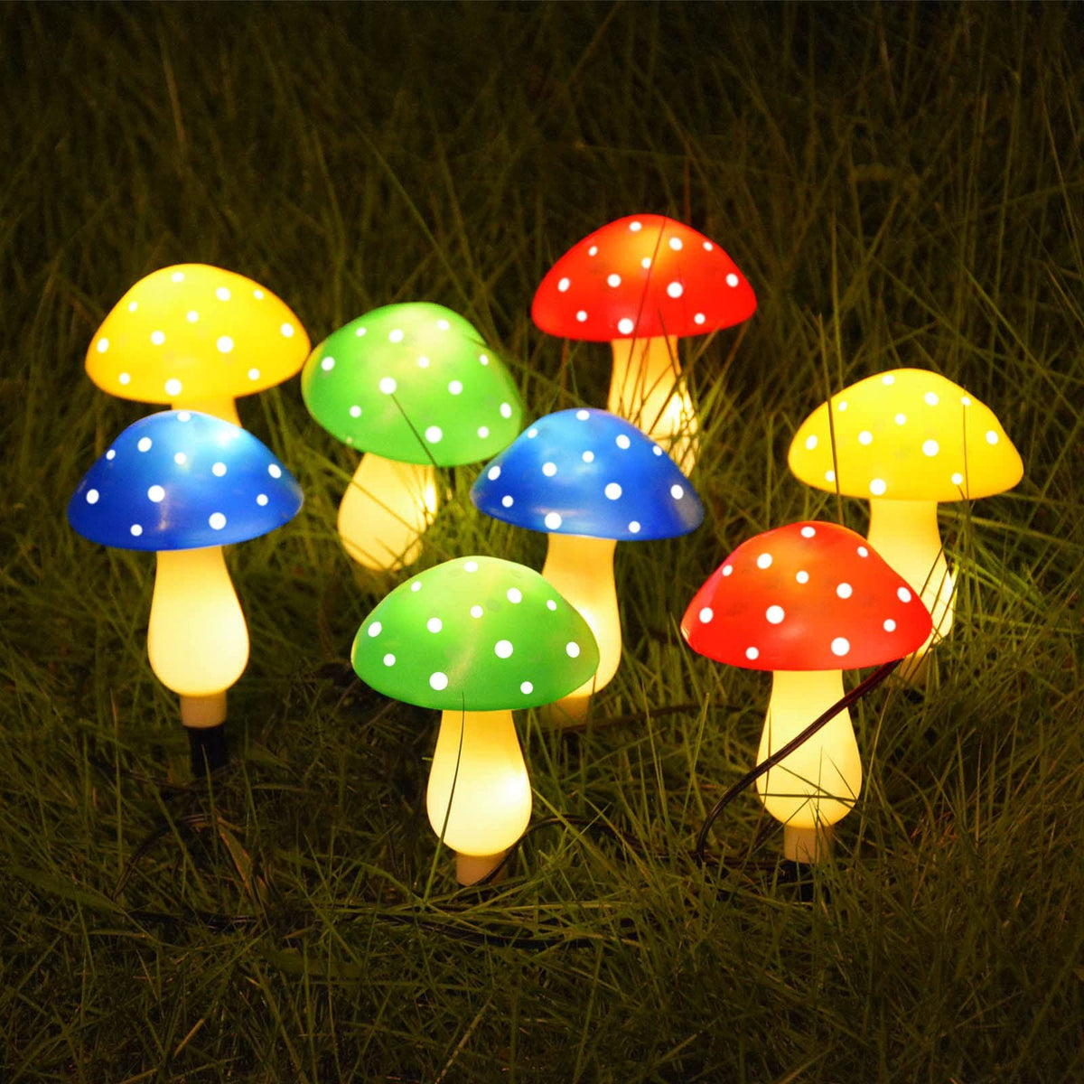 8-Pack Colourful Solar Mushroom Lights
