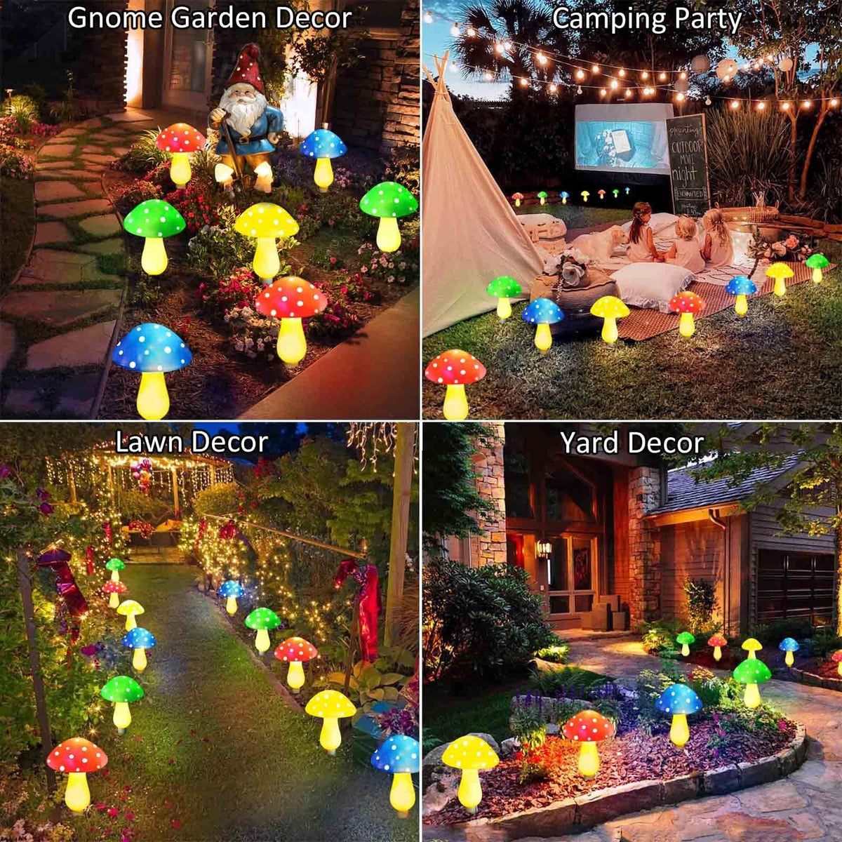 8-Pack Colourful Solar Mushroom Lights