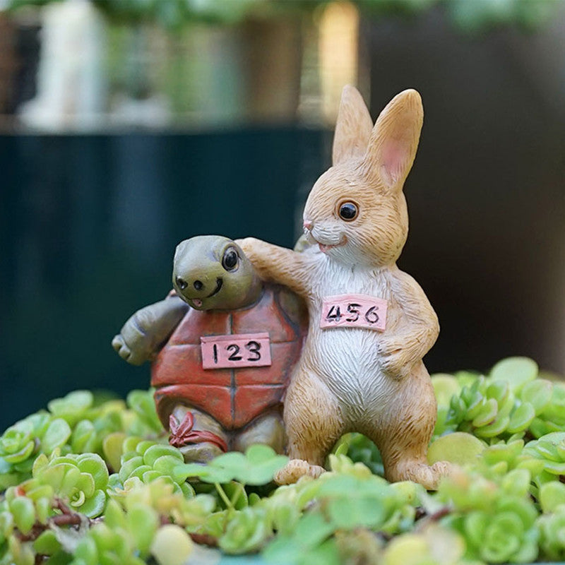 Racing Turtle & Rabbit Garden Ornament