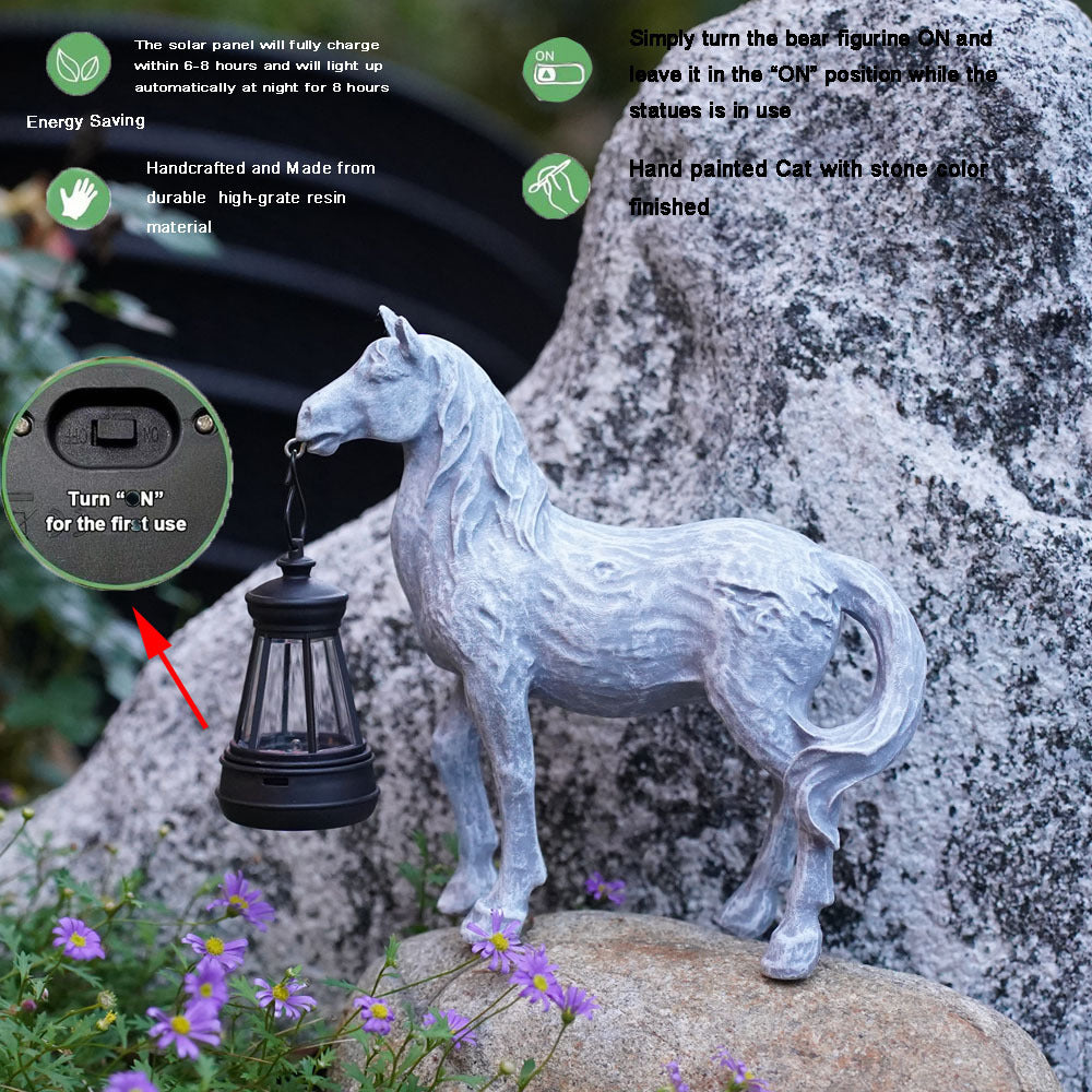 Brown Solar Horse Lantern Garden Statue