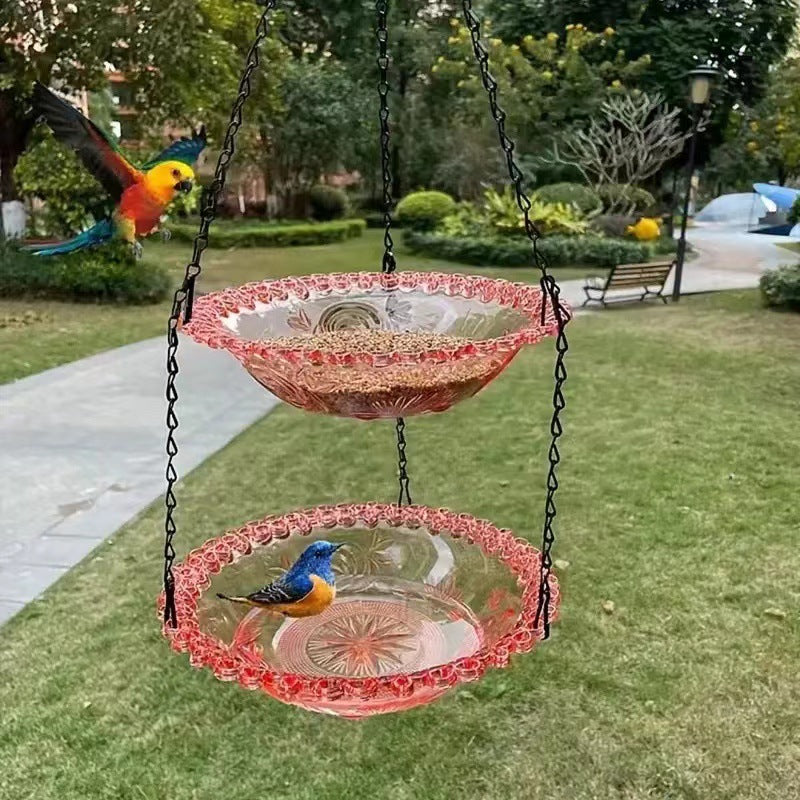 Pink Double-Layer Hanging Bird Feeder