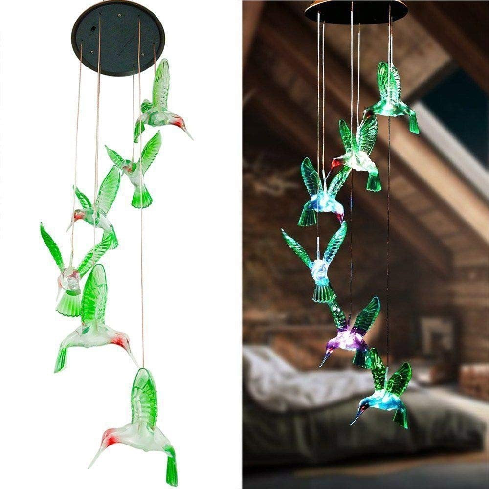 Green Solar Hummingbird Wind Chime