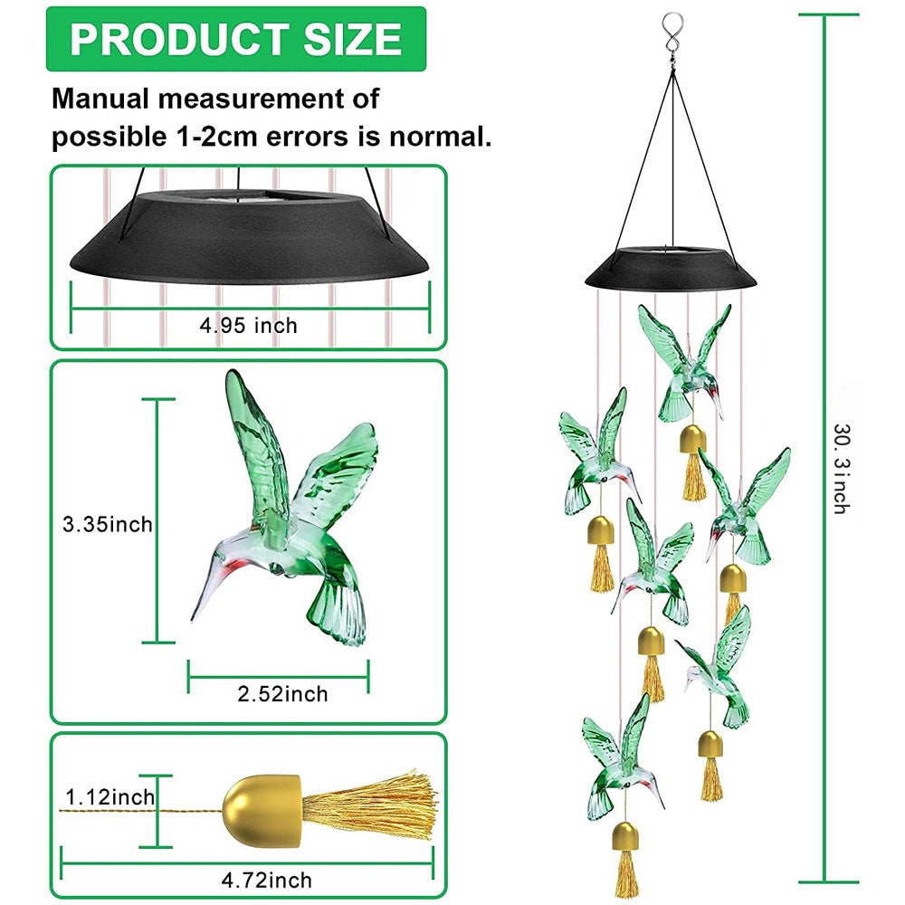 Green Solar Hummingbird Wind Chime