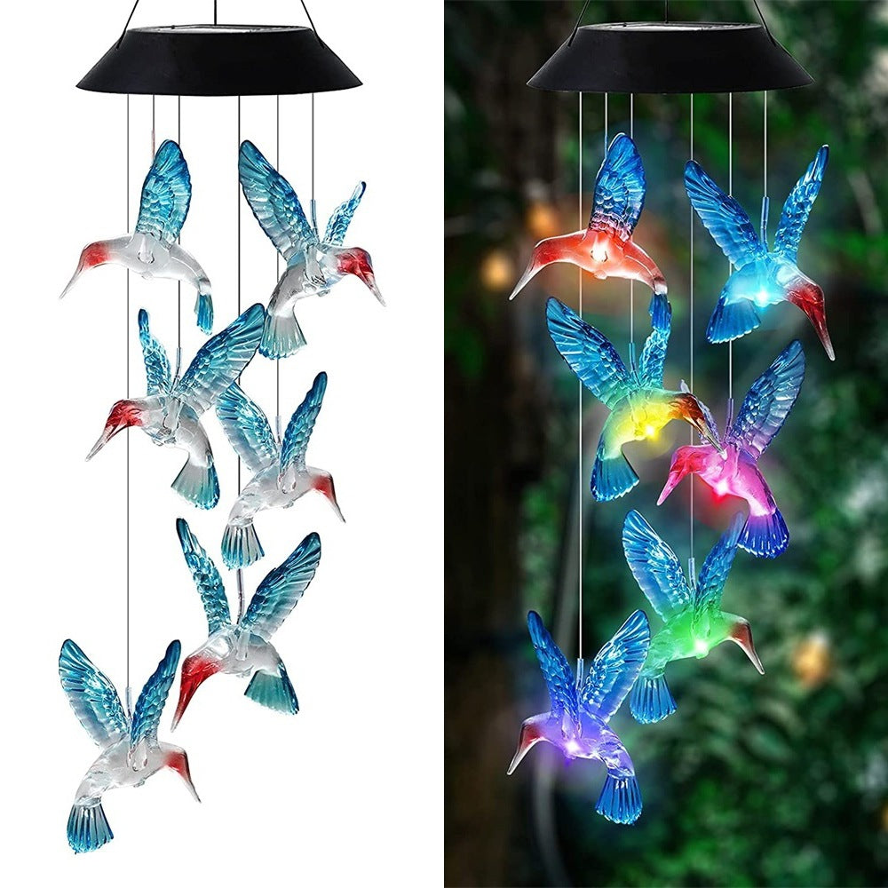 Blue Solar Hummingbird Wind Chime