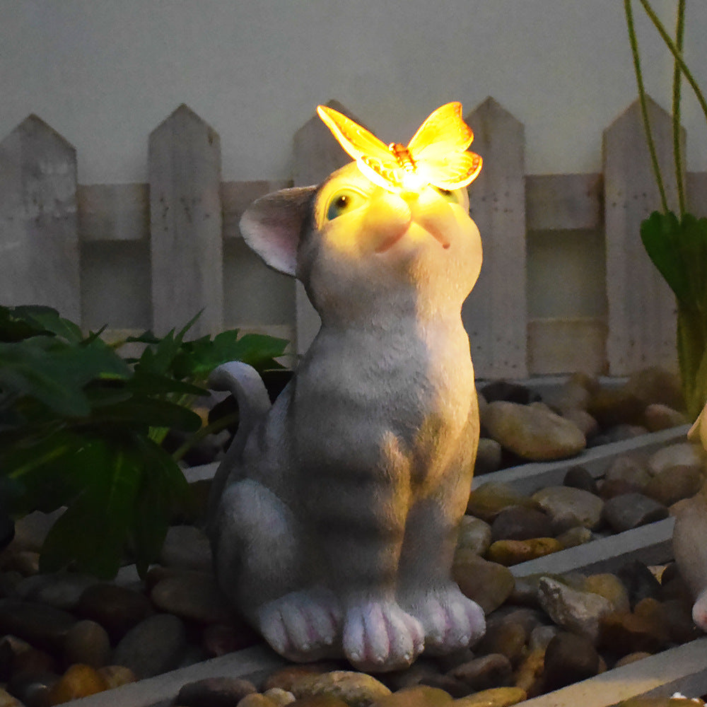 Cats & Butterflies Solar Garden Statue