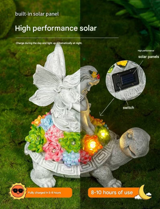 Cats & Butterflies Solar Garden Statue