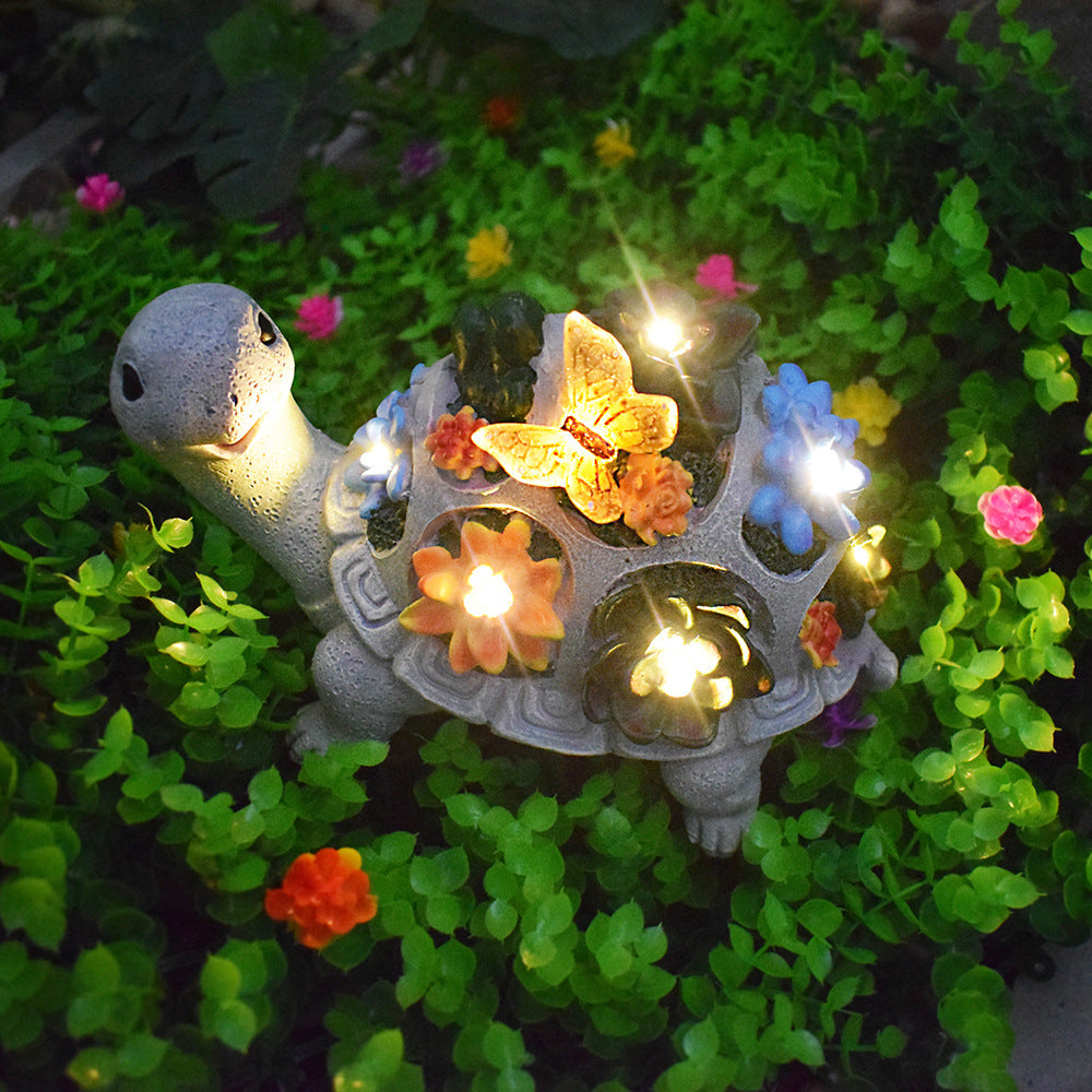 Turtle & Butterfly Solar Garden Statue