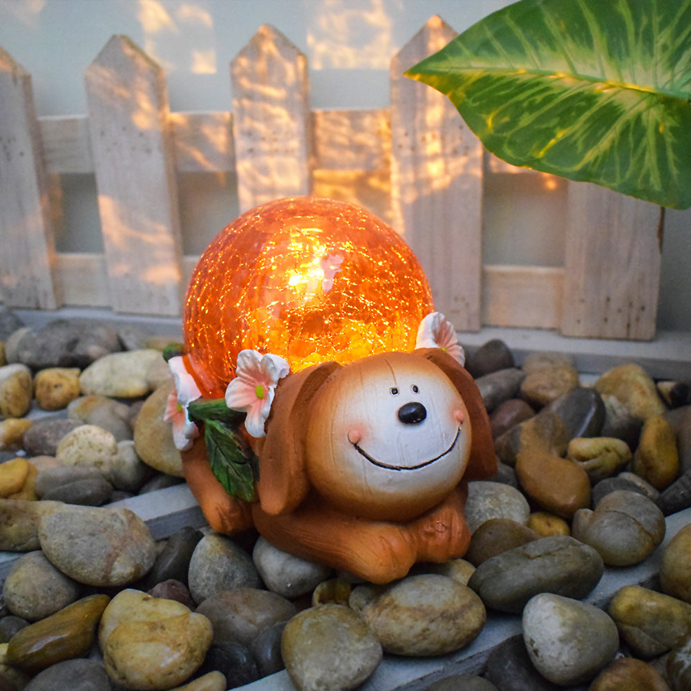 Crystal Ball Dog Solar Garden Statue