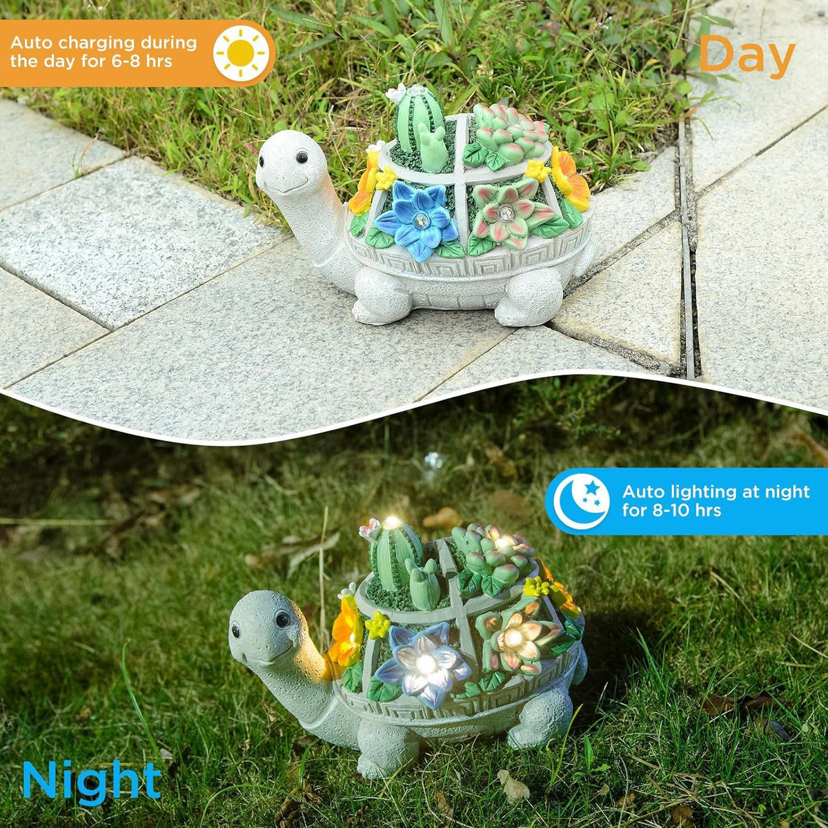 Cactus Turtle Solar Garden Statue