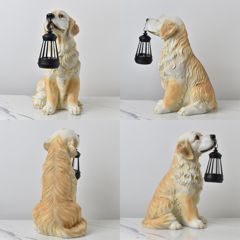 Golden Retriever Solar Lantern Garden Statue