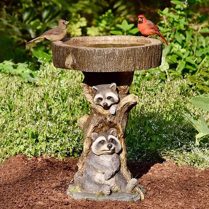 Raccoon Tree-Stump Bird Feeder