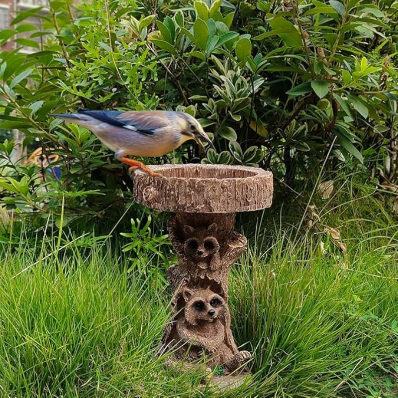 Raccoon Tree-Stump Bird Feeder