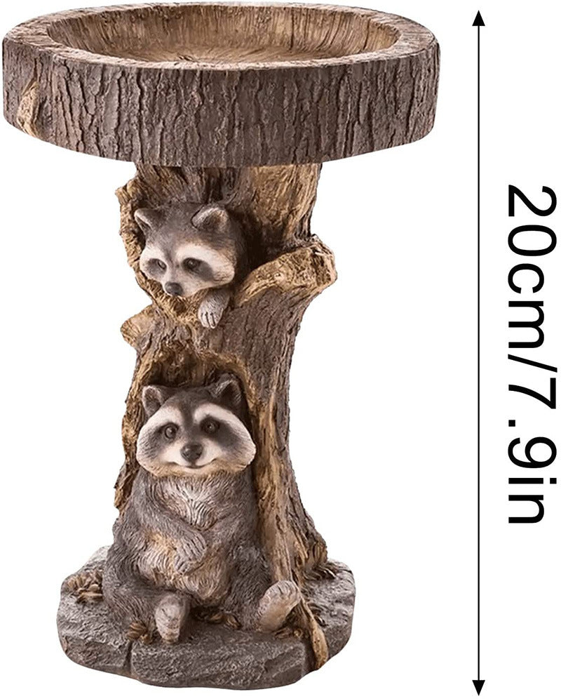Raccoon Tree-Stump Bird Feeder