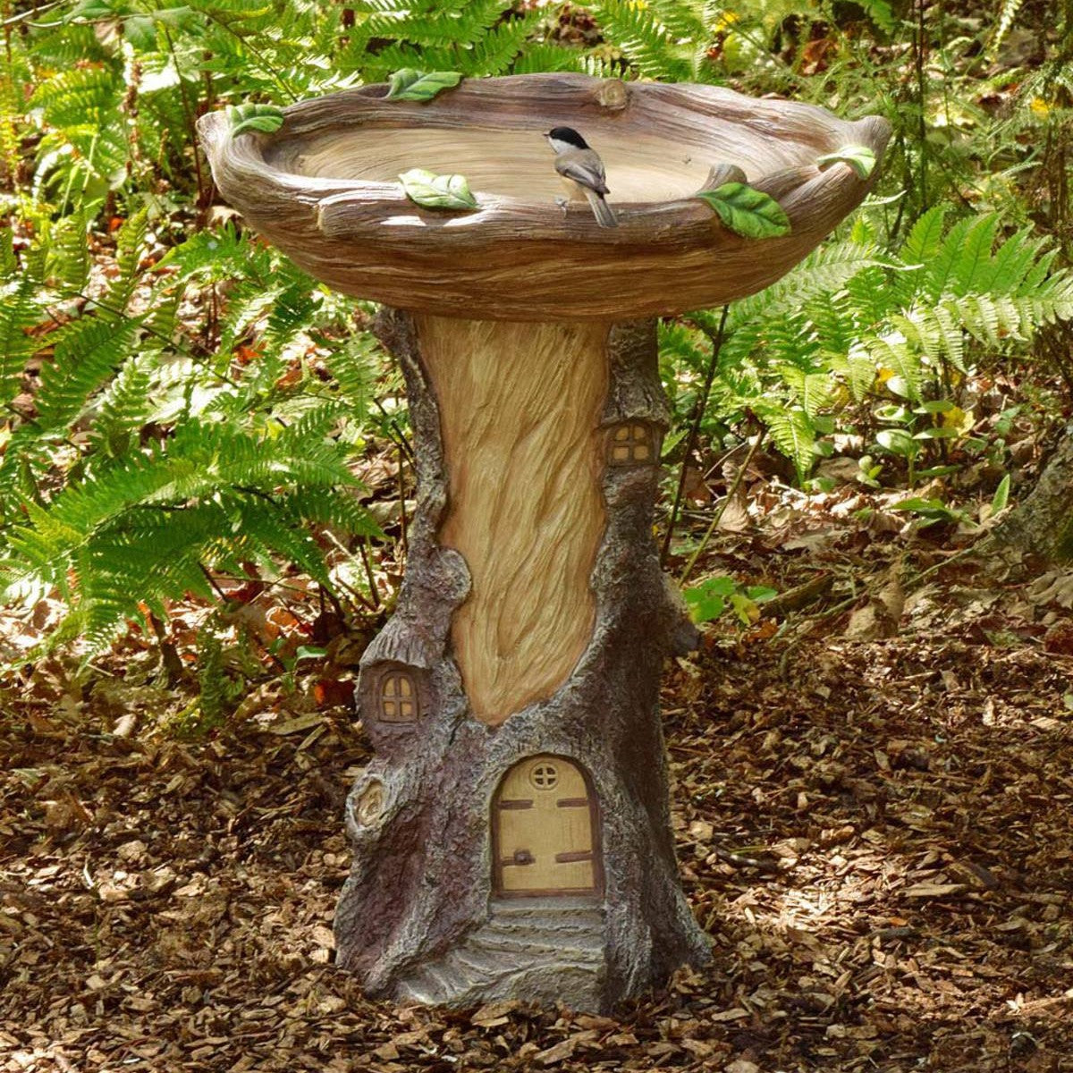 Tree Stump Fairy House Bird Bath