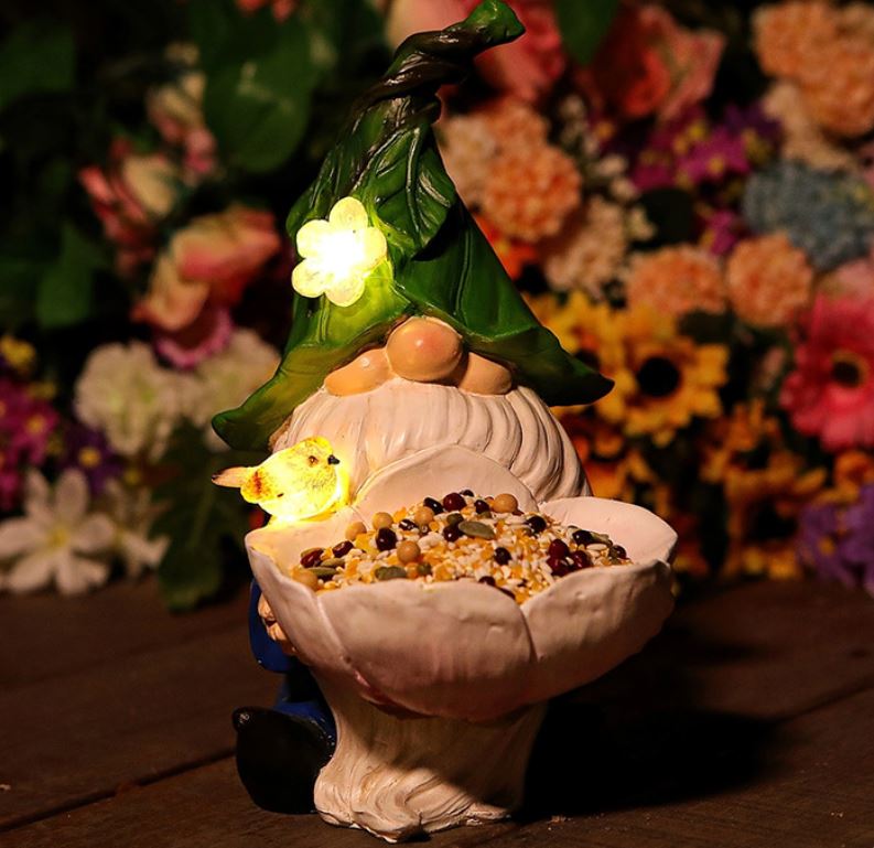 Solar Gnome Bird Feeder with LED Lights