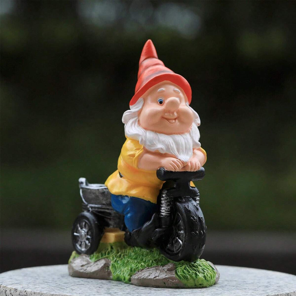 Whimsical Biking Gnome Garden Statue