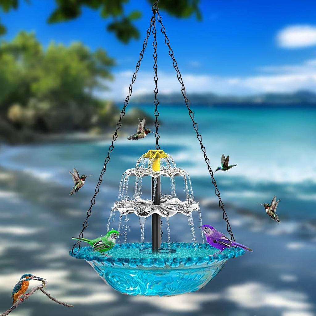 Blue Solar Hanging Cascade Bird Bath