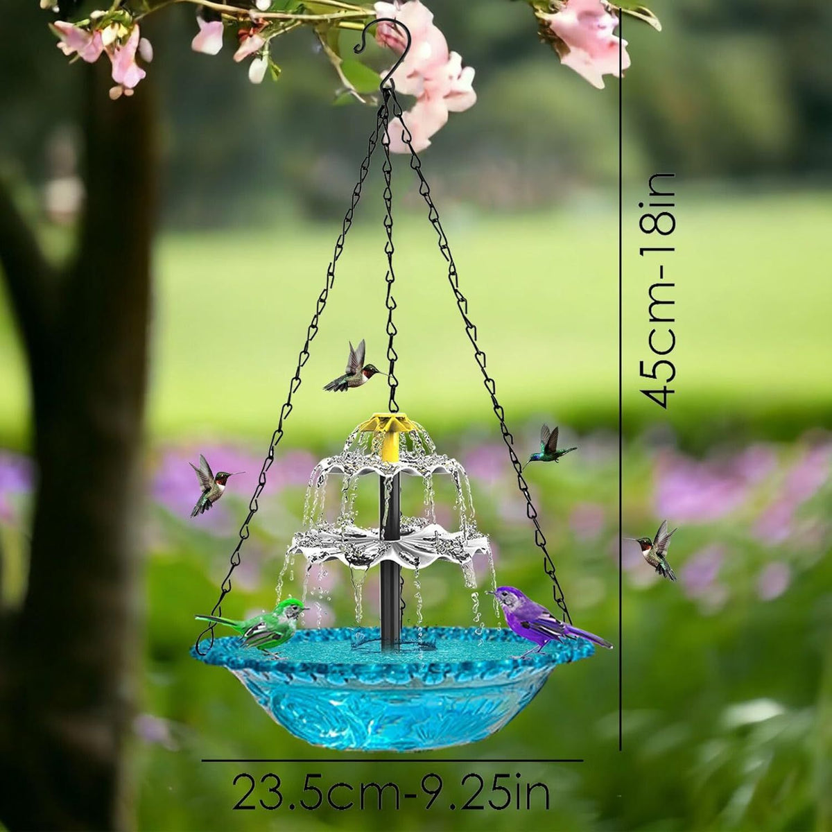 Blue Solar Hanging Cascade Bird Bath