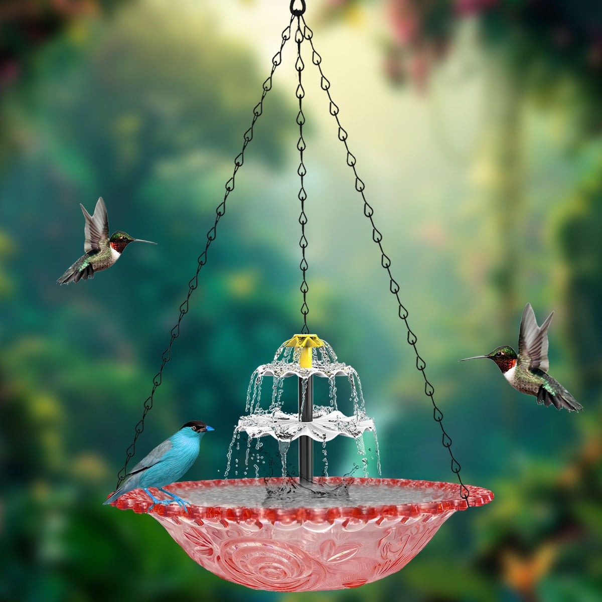 Pink Solar Hanging Cascade Bird Bath