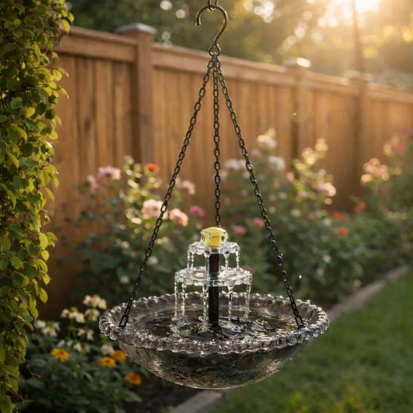 Grey Solar Hanging Cascade Bird Bath