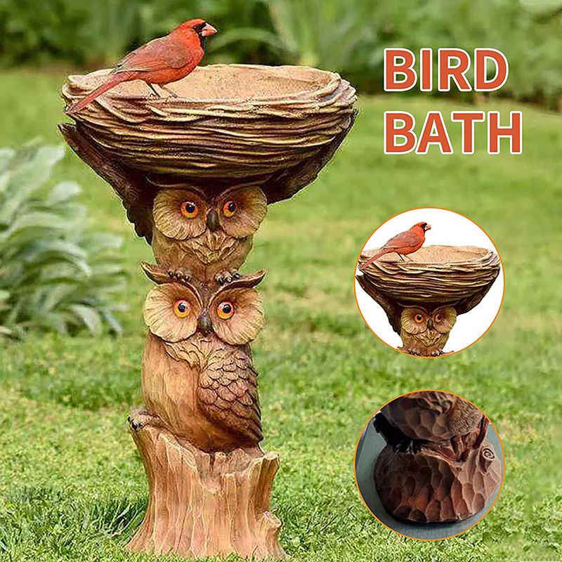 Owl Resin Bird Bath & Feeder
